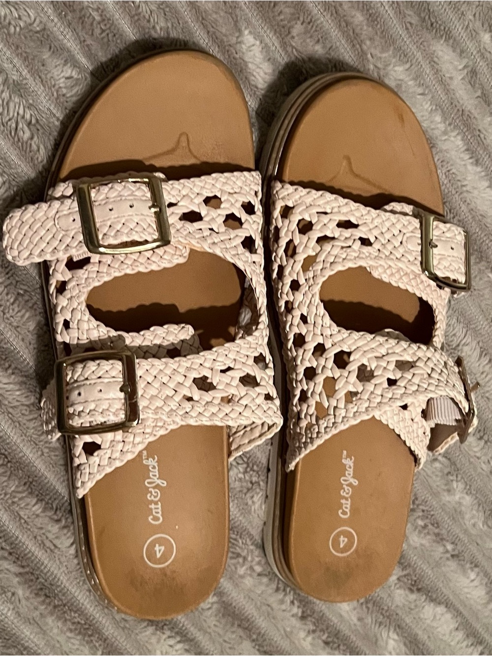 Cat & Jack  Kids Cream Braided Double-Buckle Slide Sandals